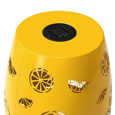 Glitzhome 18.5" Multi-Functional Yellow Iron Cutout Solar Powdered Garden Stool