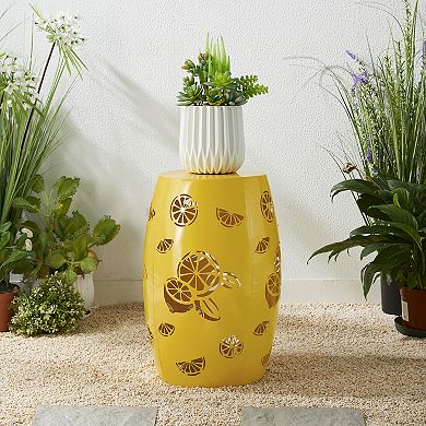 Glitzhome 18.5" Multi-Functional Yellow Iron Cutout Solar Powdered Garden Stool