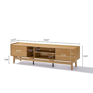 LuxenHome Oak Finish Manufactured Wood 70-Inch Wide Credenza TV Stand with Storage
