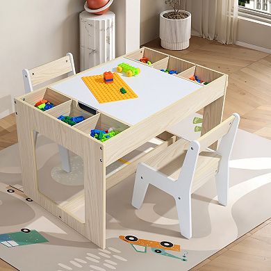 LuxenHome Drawing and Activity Board Children Table with 2 Chairs Set