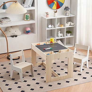 LuxenHome Drawing and Activity Board Children Table with 2 Chairs Set