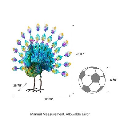 Glitzhome Spirited Metal Peacock Tail Spread Garden Statue with Stakes