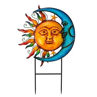 Glitzhome 36.25''H Metal Sun and Moon Yard stake
