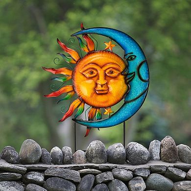 Glitzhome 36.25''H Metal Sun and Moon Yard stake