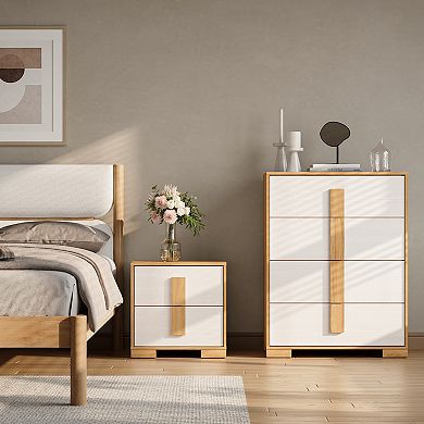 LuxenHome Natural and White 20.7-Inch Tall 2-Drawer Nightstand End Table
