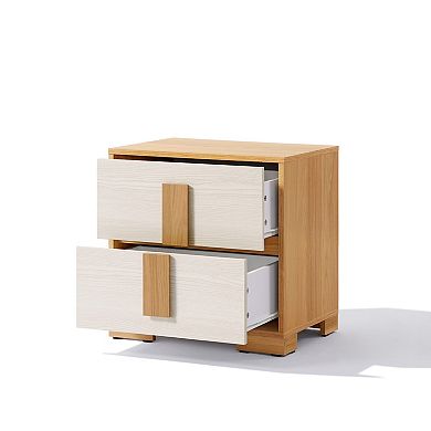 LuxenHome Natural and White 20.7-Inch Tall 2-Drawer Nightstand End Table