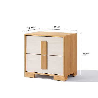 LuxenHome Natural and White 20.7-Inch Tall 2-Drawer Nightstand End Table
