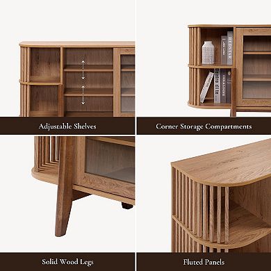 LuxenHome 59" Sideboard Buffet Cabinet with Storage and 2 Glass Door, Open Storage and Wood Legs