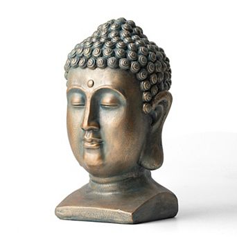 Glitzhome Natural Handmade MGO Faux Bronze Buddha Head Garden statue