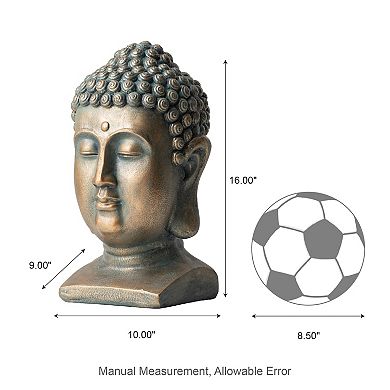 Glitzhome Natural Handmade MGO Faux Bronze Buddha Head Garden statue