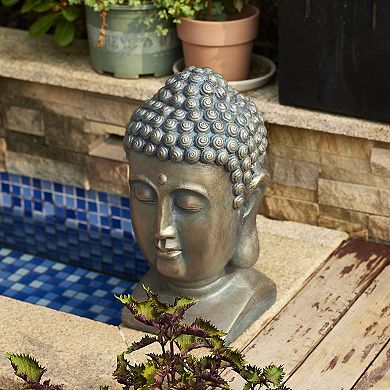 Glitzhome Natural Handmade MGO Faux Bronze Buddha Head Garden statue