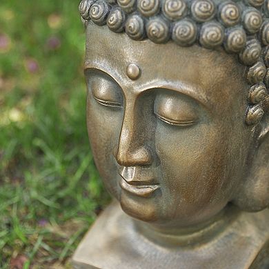Glitzhome Natural Handmade MGO Faux Bronze Buddha Head Garden statue