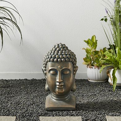 Glitzhome Natural Handmade MGO Faux Bronze Buddha Head Garden statue