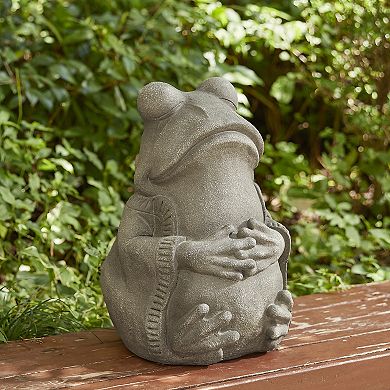Glitzhome Handcrafted MGO Faux Concrete Zen-Style Frog Garden Statue