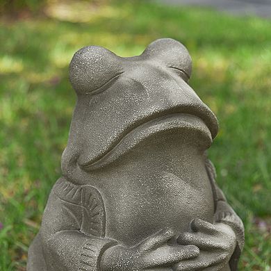 Glitzhome Handcrafted MGO Faux Concrete Zen-Style Frog Garden Statue