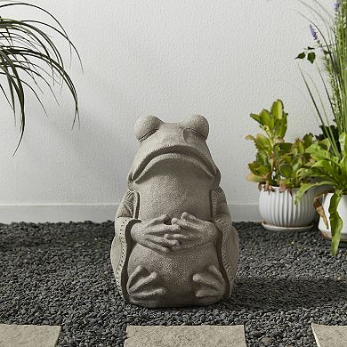 Glitzhome Handcrafted MGO Faux Concrete Zen-Style Frog Garden Statue