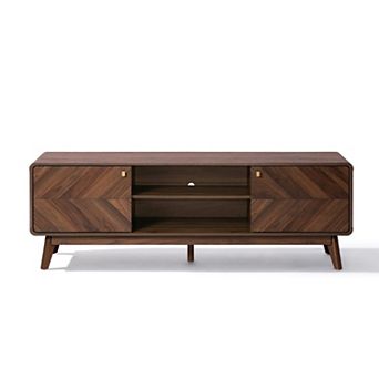 LuxenHome Columbia Engineered Wood 63-Inch Wide Credenza TV Stand with Storage