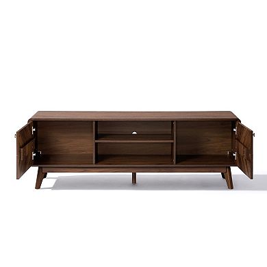 LuxenHome Columbia Engineered Wood 63-Inch Wide Credenza TV Stand with Storage