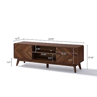 LuxenHome Columbia Engineered Wood 63-Inch Wide Credenza TV Stand with Storage
