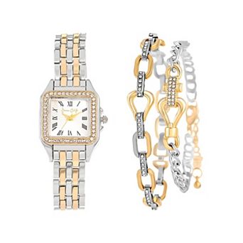 Jessica Carlyle Two Tone Metal Analog Watch & Bracelet Set