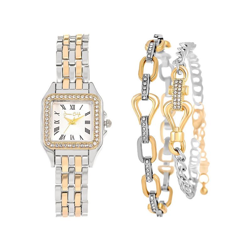 Jessica Carlyle Two Tone Metal Analog Watch & Bracelet Set, Women's, Size: 26 mm, Silver