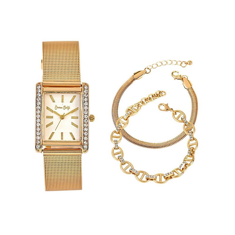 Jessica Carlyle Gold Tone Metal Analog Watch & Bracelet Set, Women's, Size: 23 mm, White