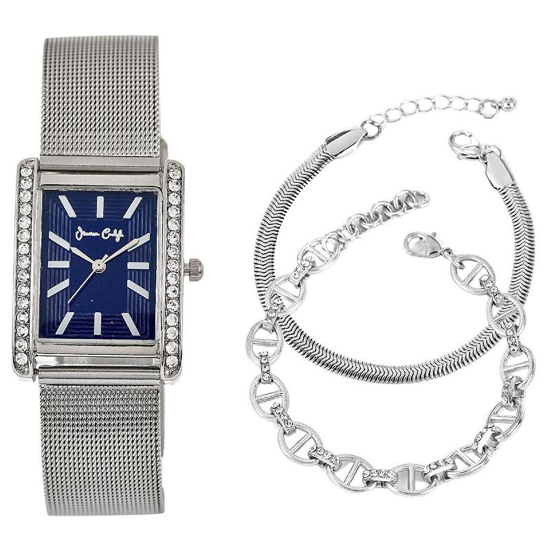 Jessica Carlyle Women's Silver Tone Metal Analog Watch & Bracelet Set, Size: 23 mm, Blue
