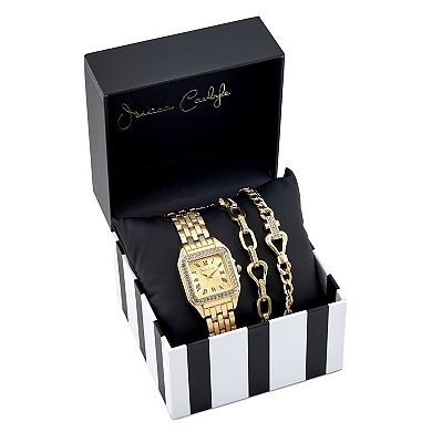 Jessica Carlyle Gold Tone Metal Analog Watch with Crystal Accents & Bracelet Set