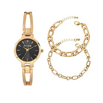 Jessica Carlyle Gold Tone Metal Analog Watch with Textured Dial & Bracelet Set
