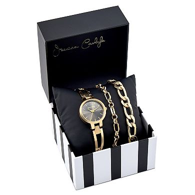 Jessica Carlyle Gold Tone Metal Analog Watch with Textured Dial & Bracelet Set