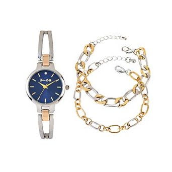 Jessica Carlyle Women's Two Tone Metal Analog Watch & Bracelet Set