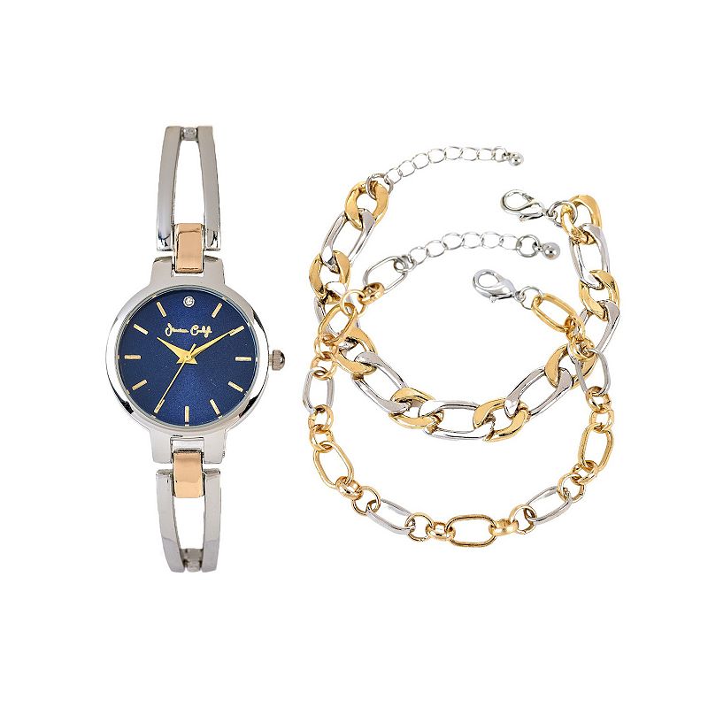Jessica Carlyle Women's Two Tone Metal Analog Watch & Bracelet Set, Size: 33 mm, Blue