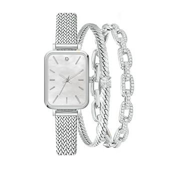 Jessica Carlyle Women's Silver Tone Analog Watch & Bracelet Set
