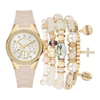 Jessica Carlyle Beige Silicone 35 mm Analog Watch & Bracelet Set