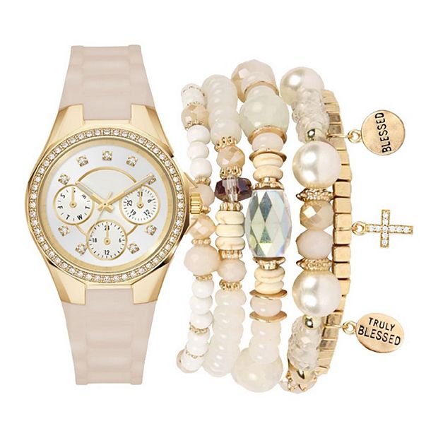 Jessica Carlyle Beige Silicone 35 mm Analog Watch & Bracelet Set display picture 3