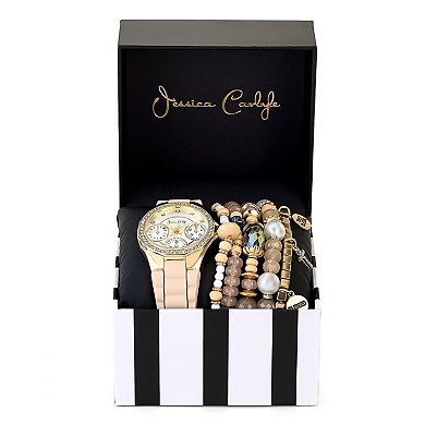 Jessica Carlyle Beige Silicone 35 mm Analog Watch & Bracelet Set