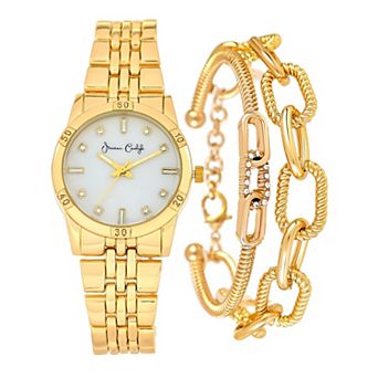 Jessica Carlyle Women's Gold Tone Mother-of-Pearl Watch & Bracelet Set