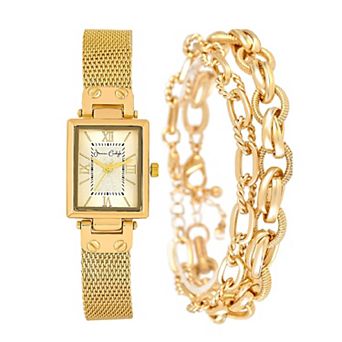 Jessica Carlyle Women's Gold Tone Mesh Watch & Bracelet Set