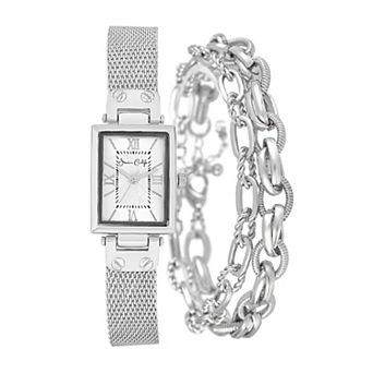 Jessica Carlyle Women's Silver Tone Mesh Watch & Bracelet Set