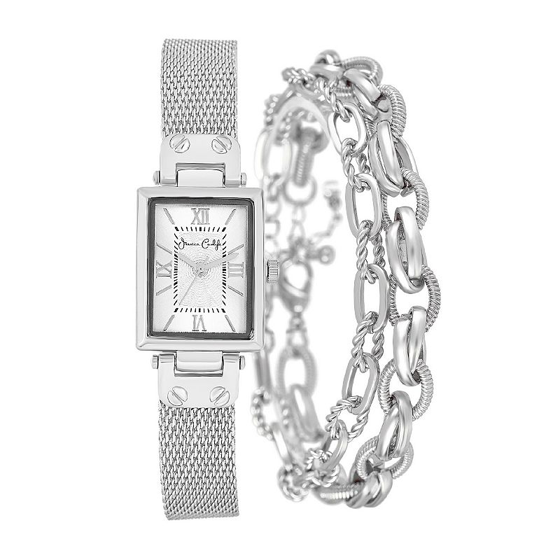 Jessica Carlyle Women's Silver Tone Mesh Watch & Bracelet Set, Size: 23 mm
