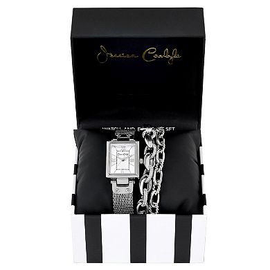 Jessica Carlyle Women's Silver Tone Mesh Watch & Bracelet Set