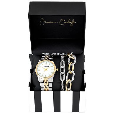 Jessica Carlyle Women's Two Tone Mother-of-Pearl Watch & Bracelet Set