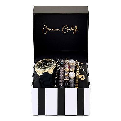 Jessica Carlyle Women's Black Silicone Analog Watch & Bracelet Set