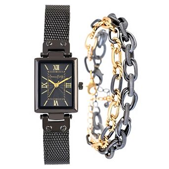 Jessica Carlyle Women's Black Gunmetal Tone Mesh Watch & Bracelet Set