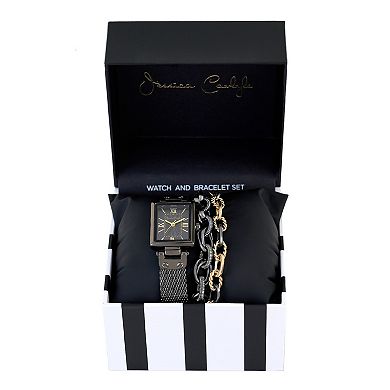 Jessica Carlyle Women's Black Gunmetal Tone Mesh Watch & Bracelet Set