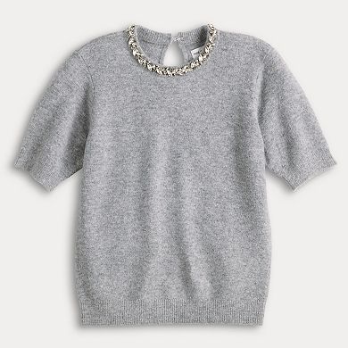 Women's Nine West Jewel Neck Short Sleeve Knit Sweater