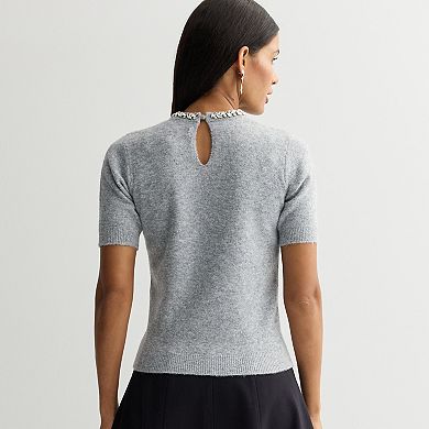Women's Nine West Jewel Neck Short Sleeve Knit Sweater