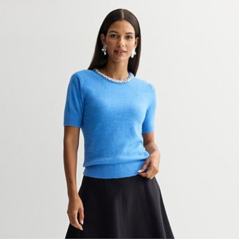 Women's Nine West Jewel Neck Short Sleeve Knit Sweater