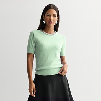 Women's Nine West Jewel Neck Short Sleeve Knit Sweater
