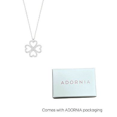Adornia Heart Cubic Zirconia Pave Clover Pendant Necklace